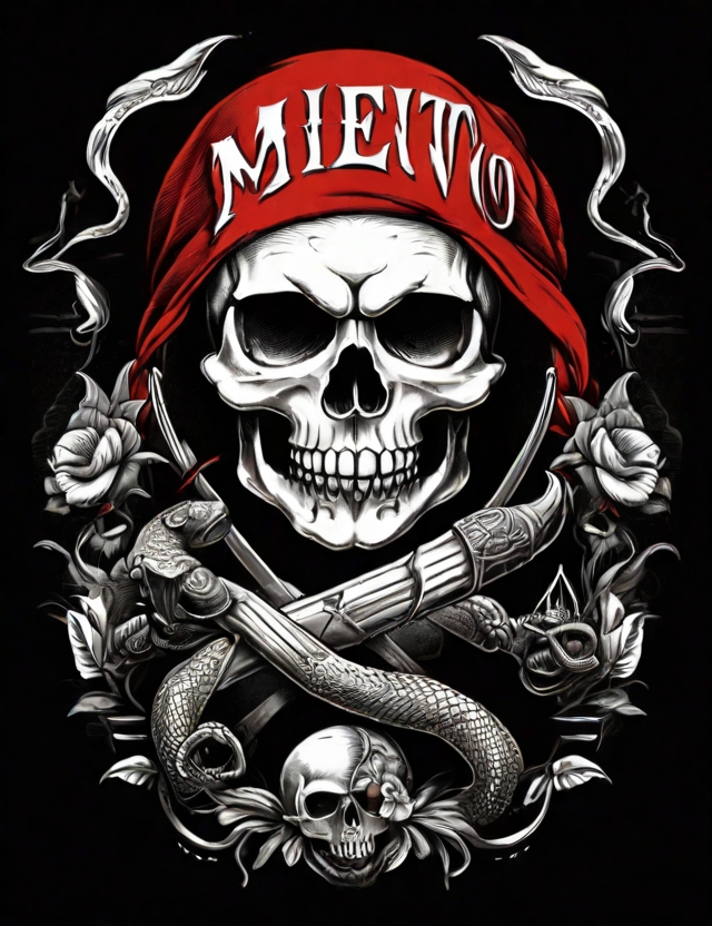 Skull with snake with a sword