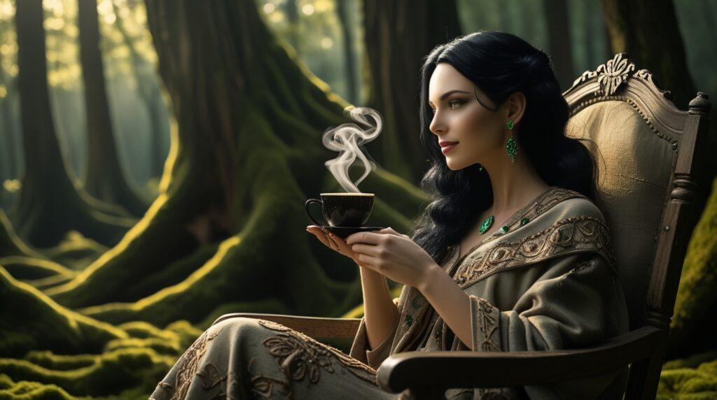 A serene and elegant women in natures hub