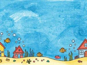 A big blue sea with a few small houses for fish