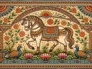horse painting in madhubani style – good luck wall decor