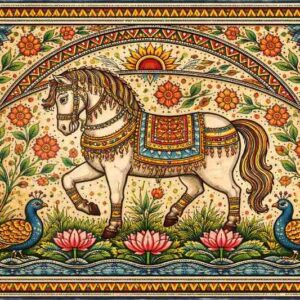 horse painting in madhubani style – good luck wall decor
