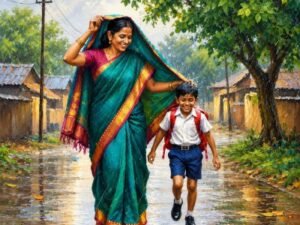 mother & son in the monsoon