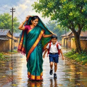 mother & son in the monsoon